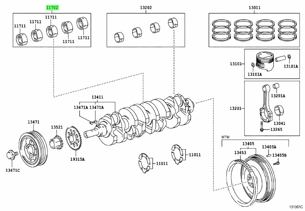 Buy Genuine Toyota 1170475033 (11704-75033) Bearing Set, Crankshaft ...