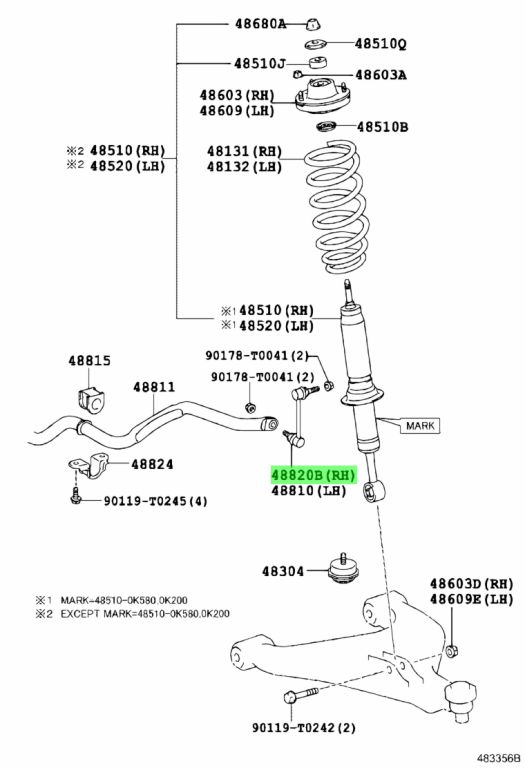 Genuine Toyota 48820-0K030 (488200K030) LINK ASSY, FRONT STABILIZER, RH ...