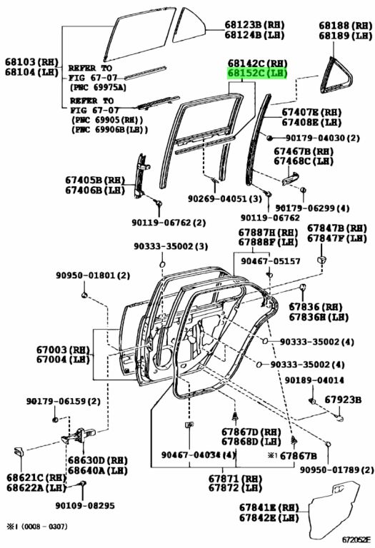 Buy Genuine Toyota 68152-50013 (6815250013) Run, Rear Door Glass, Lh ...