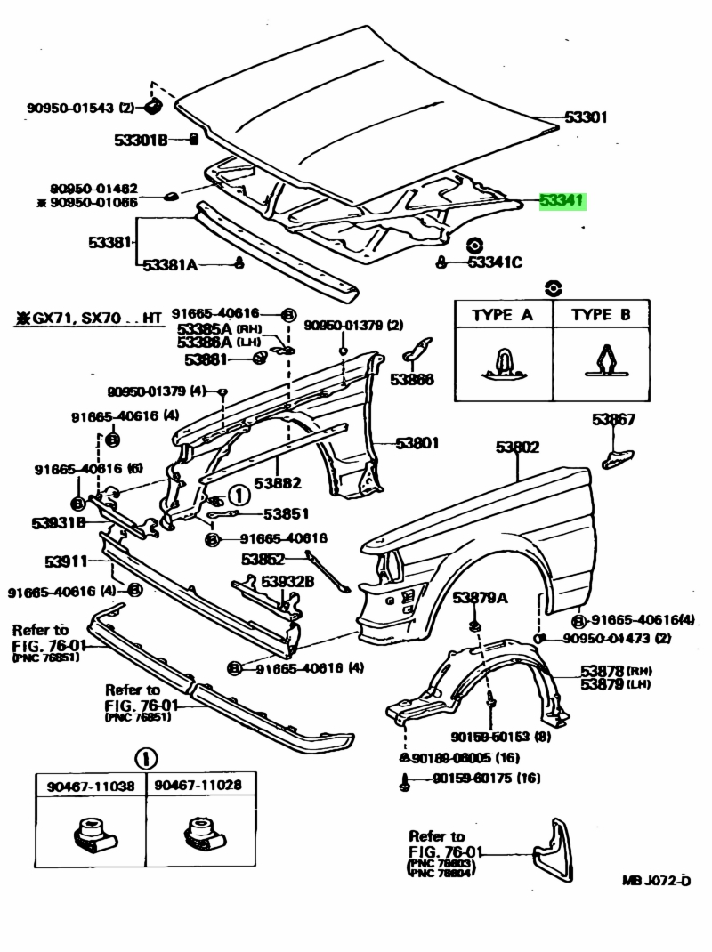 Genuine Toyota 53341-22080 (5334122080) INSULATOR, HOOD;SILENCER, HOOD ...