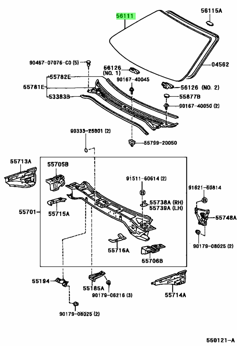 Buy Genuine Toyota 561112B350 (56111-2B350) Glass, Windshield. Prices ...