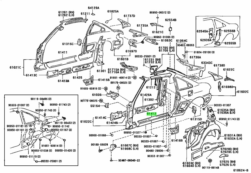 Genuine Toyota 61412-17050 (6141217050) PANEL, ROCKER, OUTER LH for ...