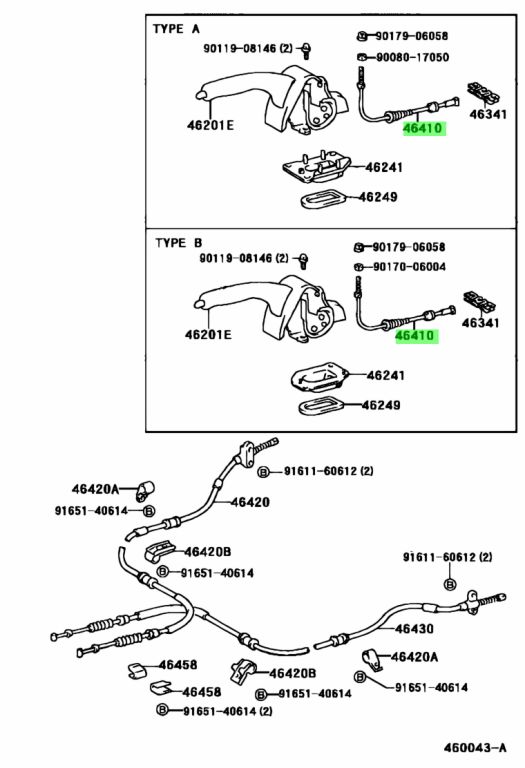 Genuine Toyota 46410-12250 (4641012250) CABLE ASSY, PARKING BRAKE, NO.1 ...