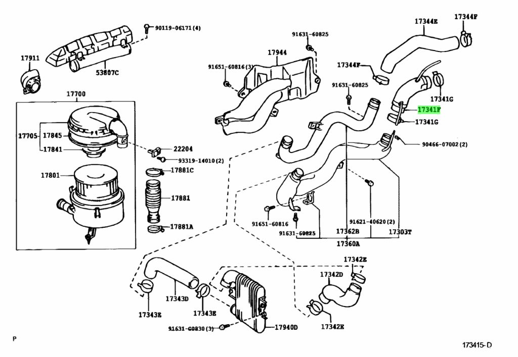 Buy Genuine Toyota 17341-17021 (1734117021) Hose, Air, No.1 for Toyota ...