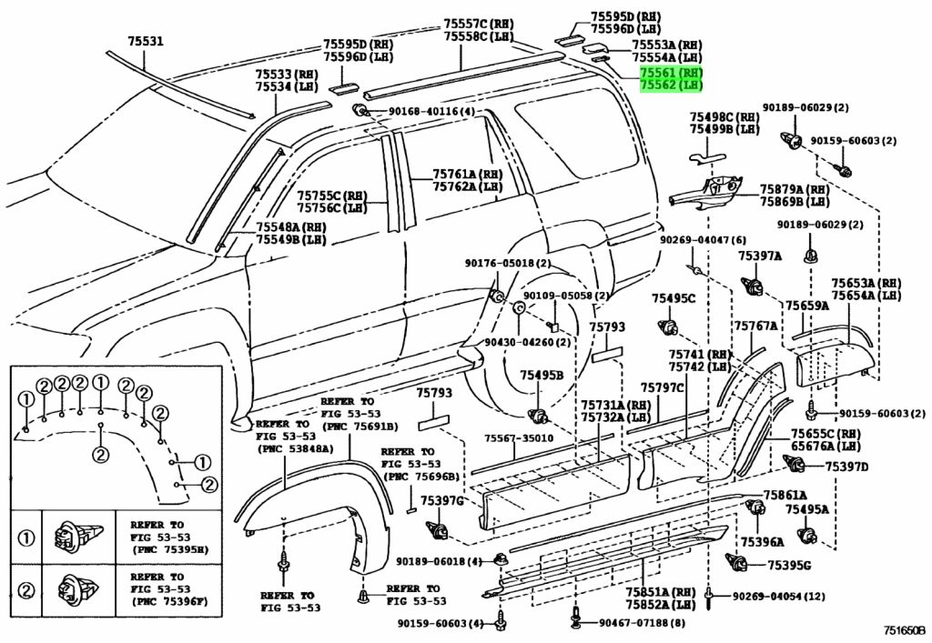 Buy Genuine Toyota 75561-60010 (7556160010) Clip, Roof Drip Side Finish ...