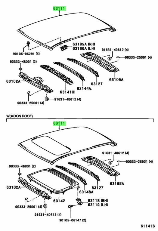 Genuine Toyota 63111-53040 (6311153040) PANEL, ROOF - Amayama