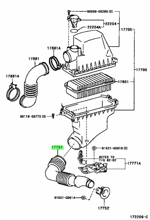 Genuine Toyota 17751-21030 (1775121030) INLET, AIR CLEANER, NO.1 - Amayama