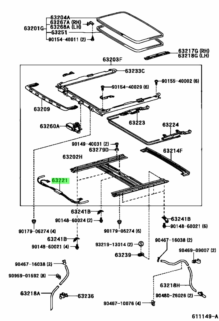 Genuine Toyota 63221-60030 (6322160030) CASING, SLIDING ROOF CABLE ...