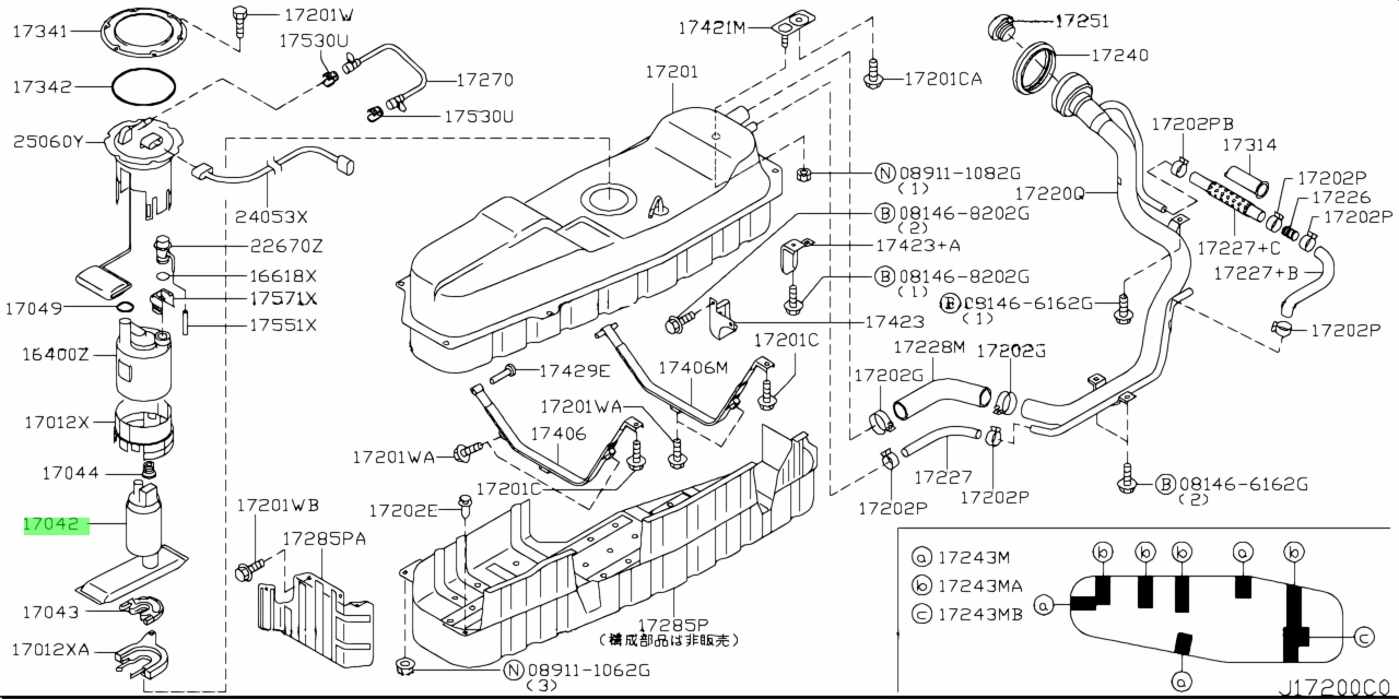 Genuine Nissan 17042-WL000 (17042WL000) PUMP ASSEMBLY, FUEL for Nissan ...