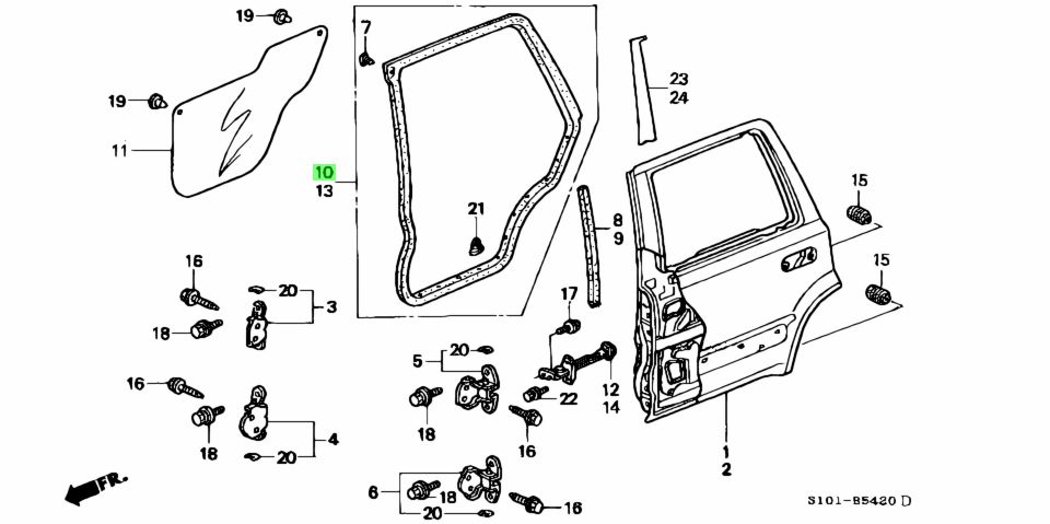 Buy Genuine Honda 72810S10013 (72810-S10-013) Weatherstrip, R. Rr. Door ...