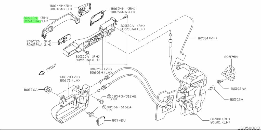 Buy Genuine Nissan 80640CB01A (80640-CB01A) Grip, Outside Handle for ...