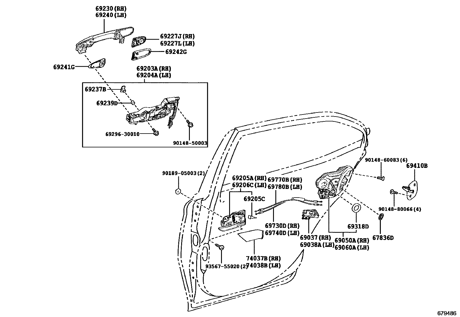 Toyota Camry Xv Rear Door Lock Handle Generation