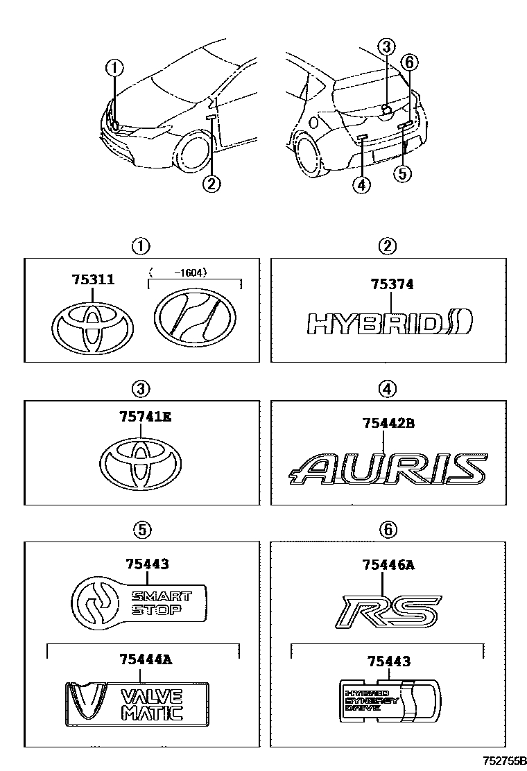 Emblem & name plate (exterior & interior) for Toyota Auris E180, 2 ...