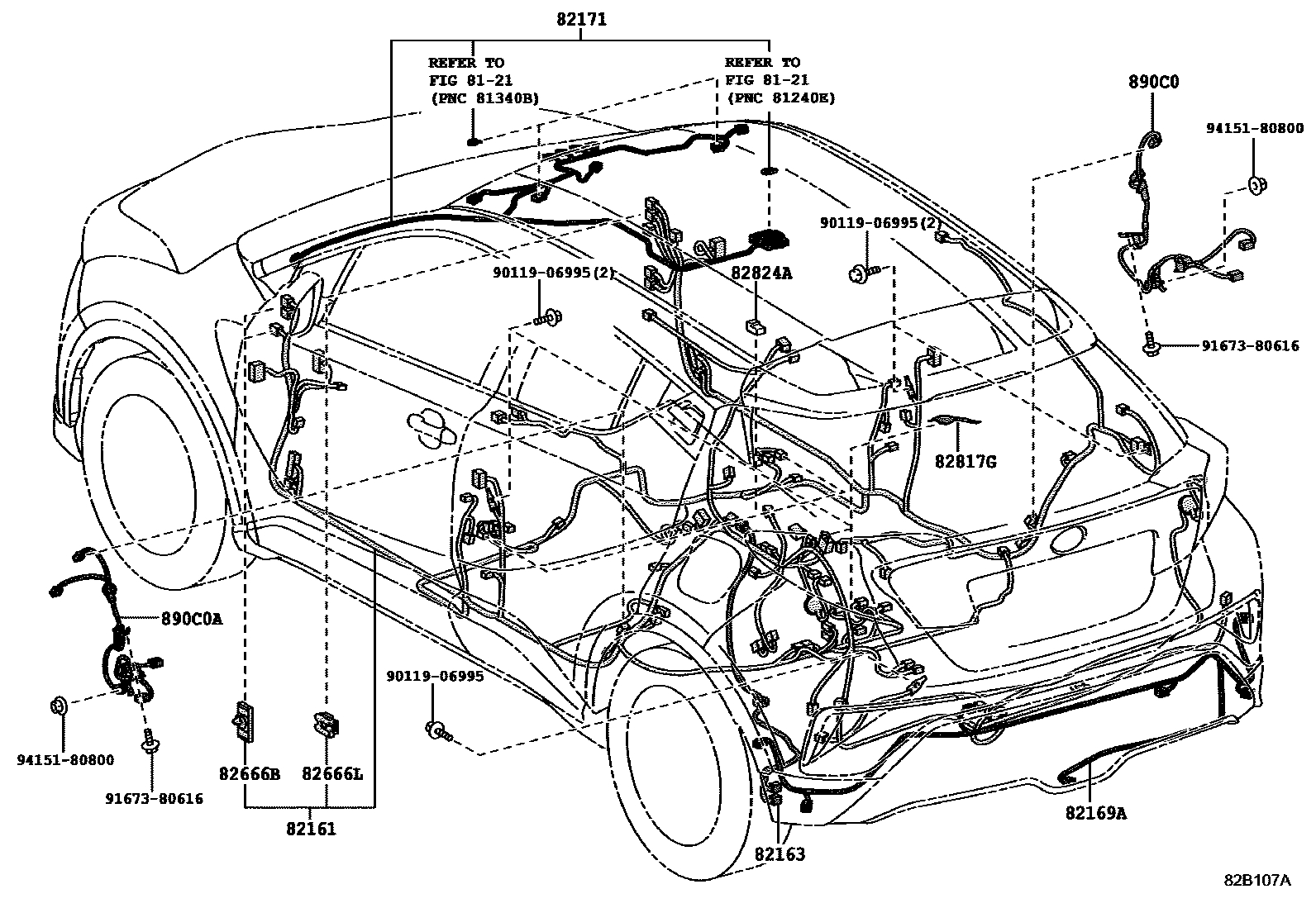 Wiring & clamp for Toyota C-HR 1 generation 03.2016 - present