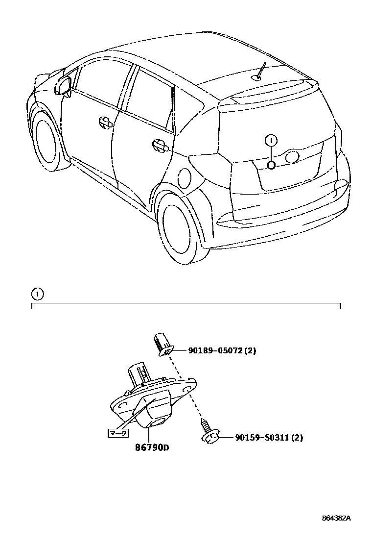 Камера заднего вида и дисплей для Toyota Ractis P120, 2 поколение,  рестайлинг 05.2014 - 08.2016 - Запчасти для Toyota - Каталоги оригинальных  запчастей - Амаяма (Amayama)