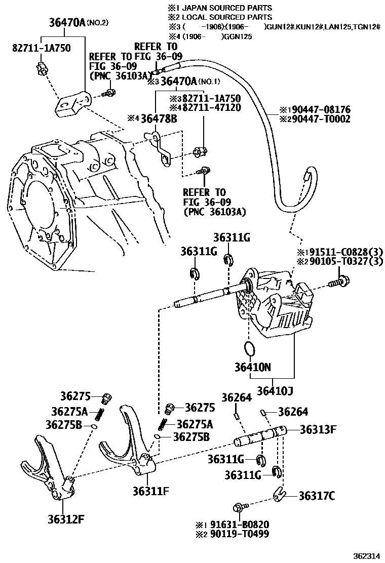 Transfer lever & shift rod for Toyota Hilux Pick Up AN120, 8 generation ...