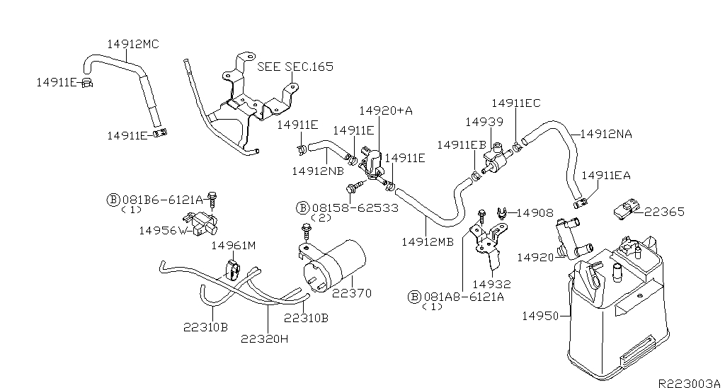 Vacuum piping & canister (engine) for Nissan Xterra N50, 2 generation ...