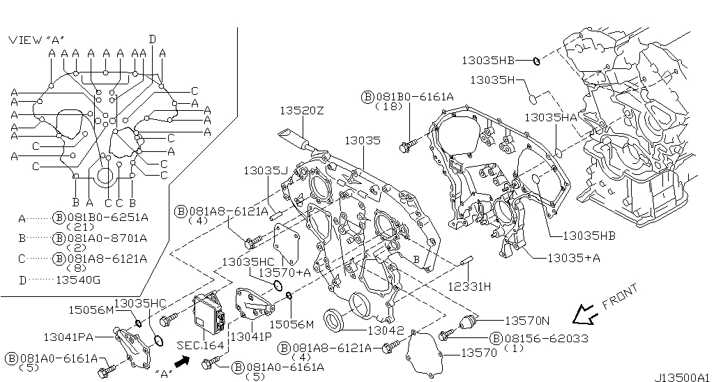 Front cover & fitting (engine) for Nissan Pathfinder R50, 2 generation ...