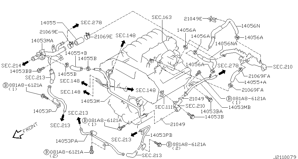 Water hose & piping (engine) for Nissan Pathfinder R50, 2 generation, 2 ...