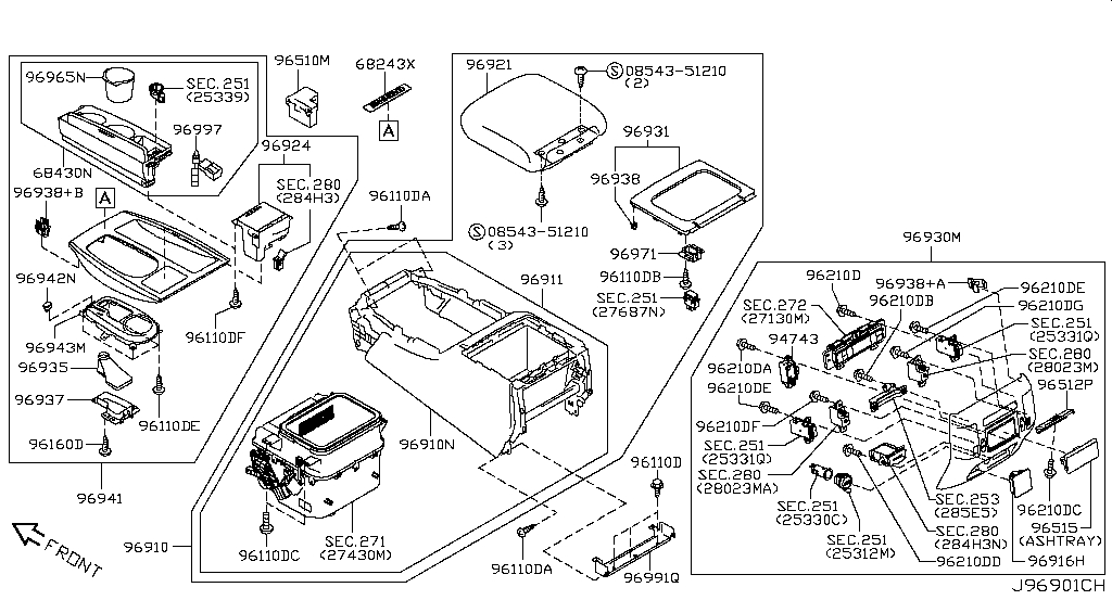 Console box (trim) for Nissan Patrol Y62, 6 generation, restyling 02. ...