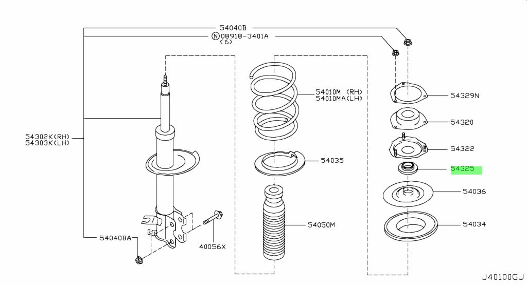 Buy Genuine Nissan 543258J000 (54325-8J000) Bearing, Strut Mounting ...