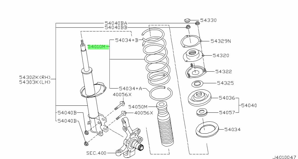 Genuine Nissan 54010-0W002 (540100W002) SPRING, FRONT - Amayama