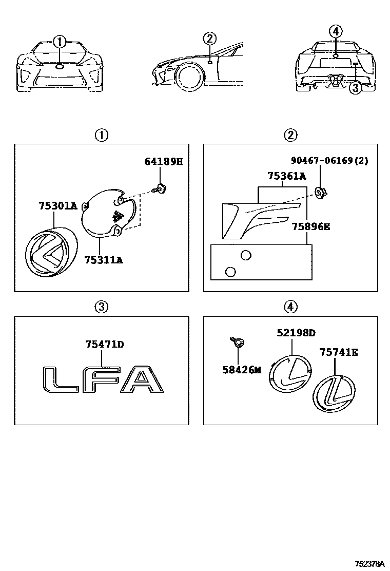 Emblem & name plate (exterior & interior) for Lexus LFA A10, 1 ...